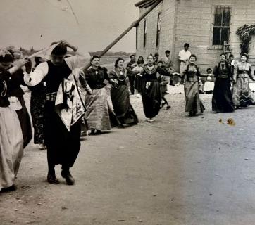 From the celebration of St. George’s Day in the church square in Nea Palatia Oropou, 1957. Nea Palatia Cultural Society Archives.
